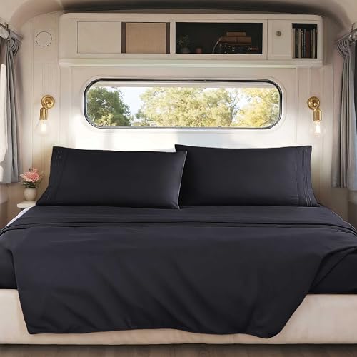 Nestl Black RV Queen Sheets – Super Soft RV Short Queen Sheets for RV Camper, 4 Piece 1800 Microfiber Fitted RV Sheets, Double Brushed RV Bed Sheets Set, Camper Sheets and Pillowcases