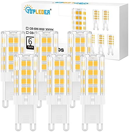 G9 LED Bulbs 6-Pack, 5W 450LM LED Light Bulbs, Warm White 3000K, No Flicker Non-Dimmable, 40W Halogen Bulb Equivalent, Energy Saving G9 Bulb