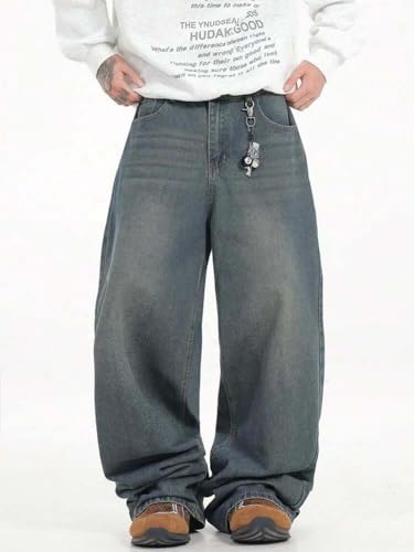 Image of KOTTY Baggy-Fit Denim: Men Zip Fly Washed Cotton Spandex Lightweight Durable Everyday Streetwear Baggy Fit Jeans