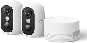eufy Security eufyCam C35 2-Cam Kit, Wireless Security Indoor/Outdoor Camera, Magnetic Mount, Color Night Vision, Local Storage, No Monthly Fee, IP67, Facial Recognition, Solar Panel Compatible, White asin的图片
