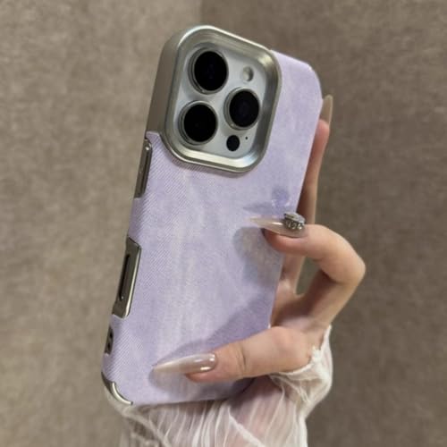 Coque iPhone 15 Pro violette chic en cuir de style cowboy rétro