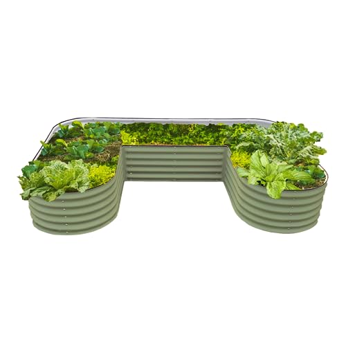 17' Tall U-Shape Raised Garden Bed Metal Raised Planter Bed for Vegetables Flowers Ground Planter Box, Standard Size, Olive Green