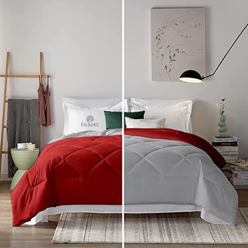 Image of Filbert - 400 GSM Reversible Microfiber Rajai Single Bed Comforter, Super Soft Microfiber Diamond Stitch Quilt (60 inch x 90 inch Inches /152cm x 228cm) - Comforter Single Bed|Silver /Burgundy