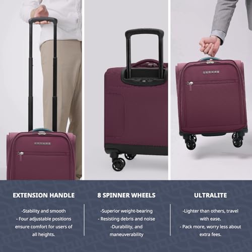 Image of Verage Underseat Carry On Luggage with Spinner Wheels, Grape red, 14.5-Inch Plus Underseat Pro, Underseat Carry on Luggage with Spinner Wheels