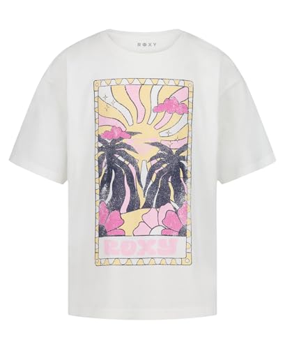 Roxy Girls' Short Sleeve Boyfriend Fit Logo Tee, Egret Oversized, M8/10