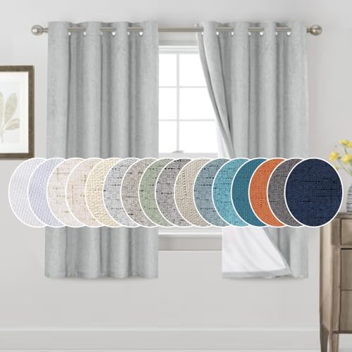 Image of PrinceDeco Blackout Curtains 63 Inch Length Short Blackout Curtains 2 Panels Sets for Bedroom Living Room Room Darkening Curtains Linen Texture Drapes for Windows, 52 inch W x 63 inch L,Glacier Grey