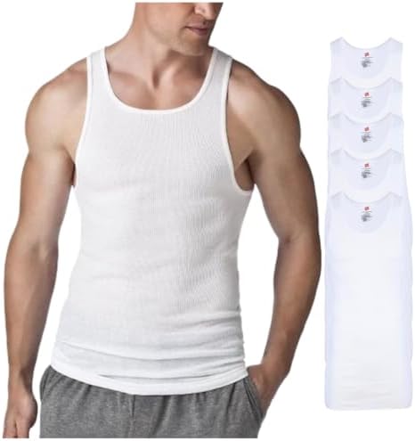 Hanes Men’s Tall 100% Cotton Ribbed Tank Tagless Undershirts, Multipack