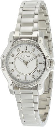 �u���[�o Bulova Women's 96R137 Silver Case Diamond White Dial Watch ���� ���f�B�[�X �r���v �y���s�A���i�z