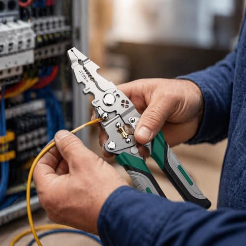 Image of 18-in-1 Wire Stripper Tool for Electricians | Heavy Duty Stainless Steel Wire Cutter, Crimping & Multi Function Pliers with Rubber Grip | Foldable Electrical Hand Tool