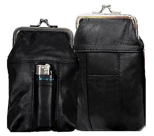 2Pc Set Soft Leather Cigarette Case 100S+120S - Black #TOP11