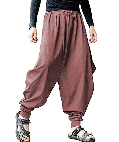 Perdontoo Men's Casual Baggy Drawstring Hippie Boho Aladdin Harem Pants (36, Brown) #TOP1