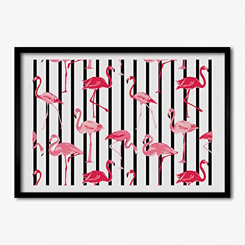 Tableau photo flamants rayés 70x50 cm grand cadre bois moderne Tulup poster