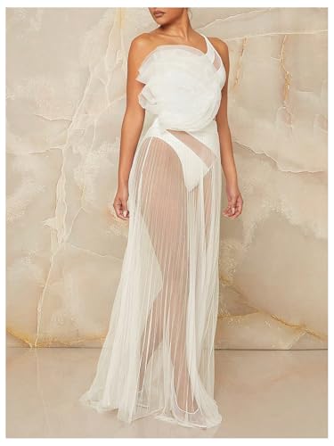 OYOANGLE Women's Sheer Mesh Maxi Flowy Skirt High Waist Vacation Concert Bridal A Line Long Skirts4