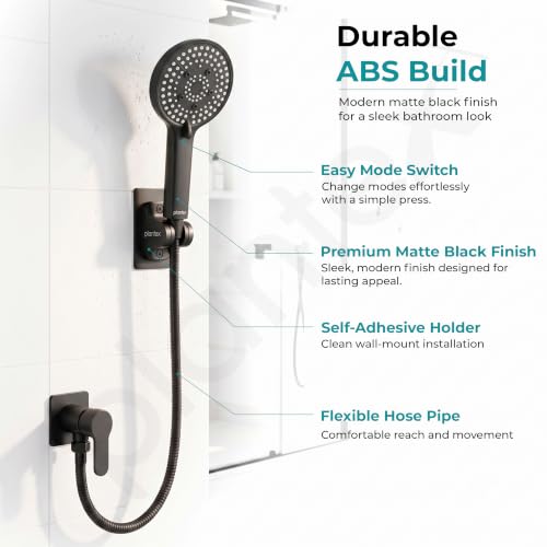 Image of Plantex Bathroom Hand Shower Full Set /5 Mode Handheld Shower with 1.5m Hose Pipe & Self-Adhesive Shower Holder /ABS Hand Shower for Bath- (Black, Combo)