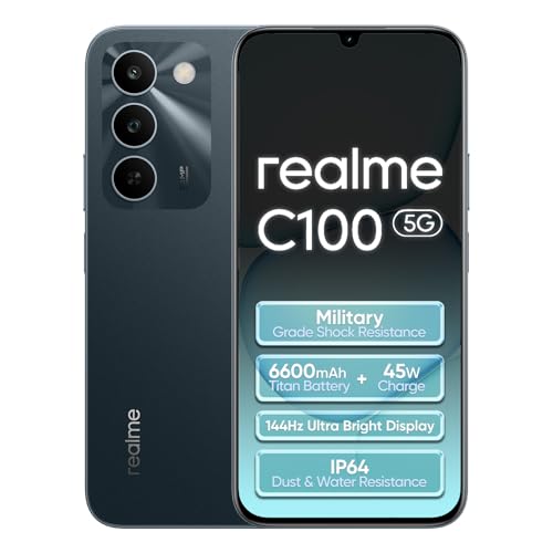 realme C100 5G Smartphone 4+256GB,Verde Brote,Pantalla LCD 6,8' 144Hz,Batería 6600mAh autonomía Todo el día,Carga ultrarrápida 45W,Cámara 50MP Alta resolución,Dimensity 6300,IP64,Dual SIM
