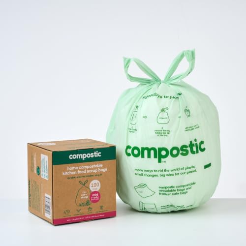 Image of Compostic Compostable Trash Bags, 1.6 Gallon Mini Bin, 100 Ct | Fits 1.6 Gal Bins, Extra Strong, Home Compostable in 12-24 Weeks, Plant-Based, BPA & GMO Free
