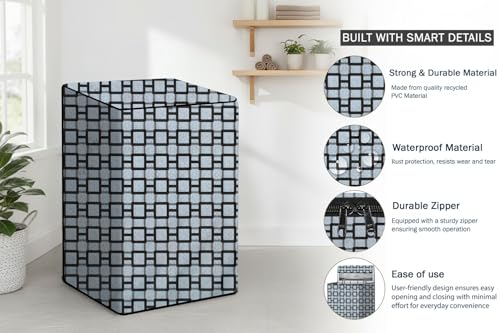 Image of Stylista PVC Washing Machine Cover Compatible for 7 KG Fully-Automatic Top Load TL-RGS, Lattice Pattern Grey