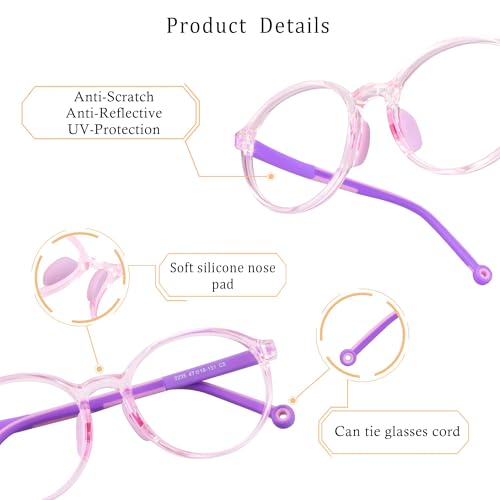 Image of LifeArt Kid Blue Light Blocking Glasses, Filter 85% of Harmful Blue Light, Anti Eyestrain and Blurry, Computer Glasses(Clear Pink)