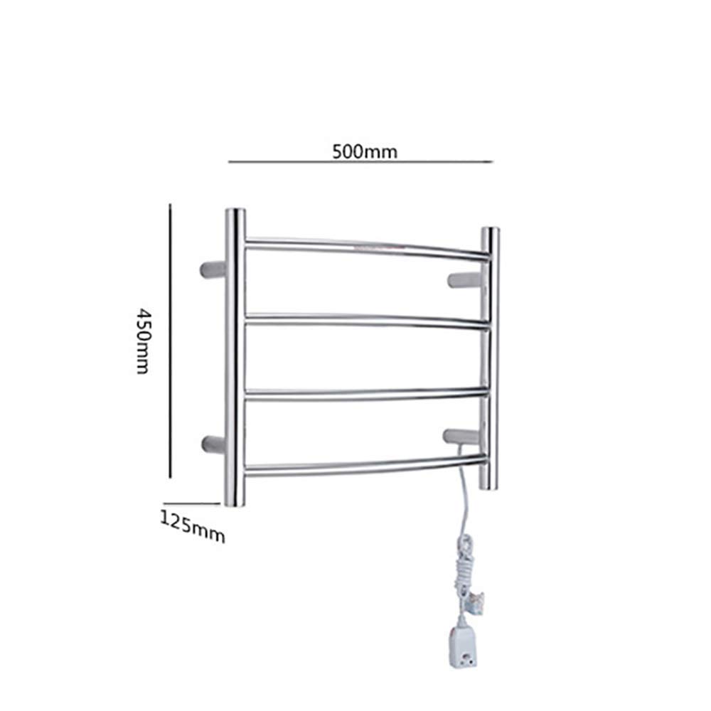 Toallero eléctrico calefactado de Acero Inoxidable 304, radiador de diseño Curvo, toallero eléctrico de Pared con 4 Barras, para baño, cableado.(HardWire)