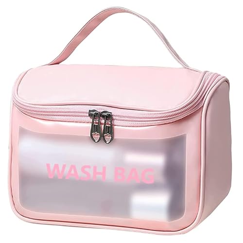 Image of JRM Women's Large Capacity Cosmetic Travel Bag - Waterproof Leather Makeup Organizer with Wide Opening, Dividers with Handle (Cosmetic WASH Bag, Pink)