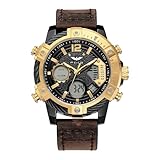 FEICE Men's Watch Wristwatches Chronograph Sport Watch Japanese Quartz Analog-Digital Waterproof Watches FK038 Multifunctional Luminescent Industrial Style Punk Watch-Gold