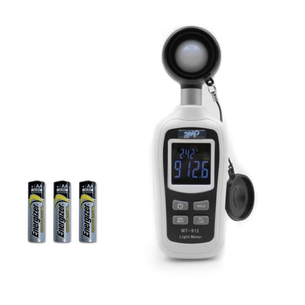 2MP - Luxmètre Digital Numérique Compact pour Mesure de Luminosité - Mesureur de Température Ambiante et de lumière - Mesure jusqu'à 200 000 Lux et -20° à +70°C