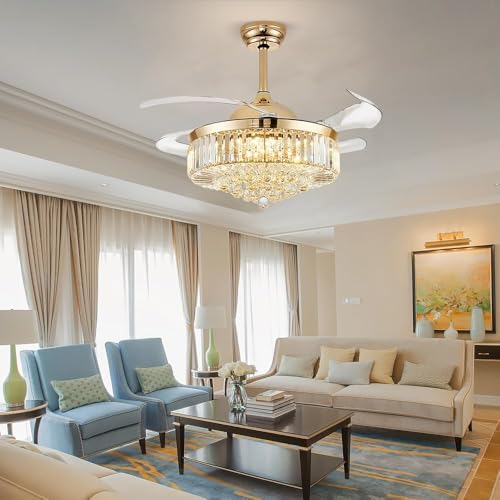 Image of 48'' Crystal Fandelier Ceiling Fan with Light, Gold