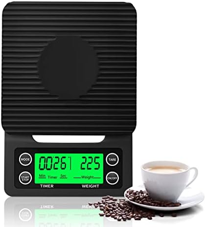 RCYAGO Coffee Scale with Timer, LCD Backlight Display, High Accuracy Kitchen Food Scale with Tare Function, 6.6LB/3KG Max Load, 0.1g Precision Sensor, Batteries Included