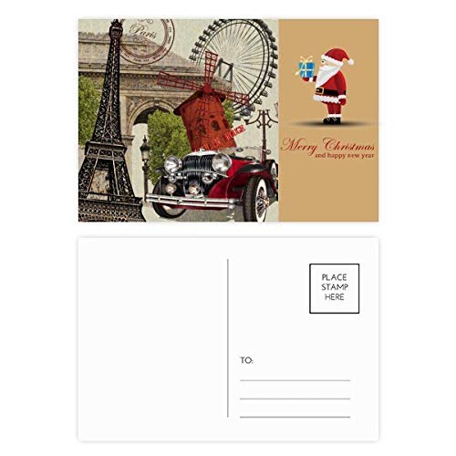 Lot de 20 cartes postales Old Car France Tour Eiffel Père Noël pour cadeaux de vœux