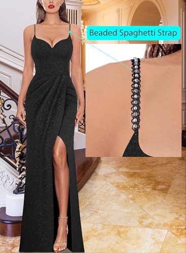 VFSHOW Womens Sexy Formal Ruched Fitted High Slit Bodycon Maxi Dress Spaghetti Strap Sweetheart Cocktail Prom Evening Gown2