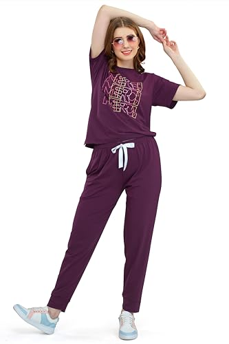 Image of ZEYO - Women's Cotton Typography Printed Night Suit Set of Top & Pajama Set
