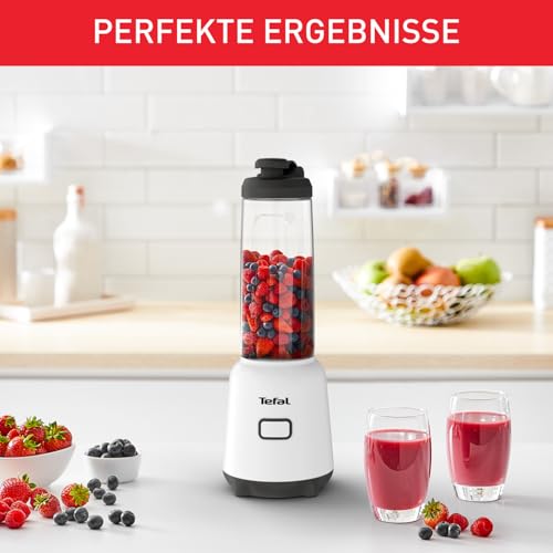Tefal Mix & Move Mini-Standmixer, inkl. To-Go-Flasche aus Premium Tritan, 300 Watt, platzsparendes Design, abnehmbare Klingen, einfache, ergonomische Einknopfbedienung, Weiß/Schwarz, BL1501 4