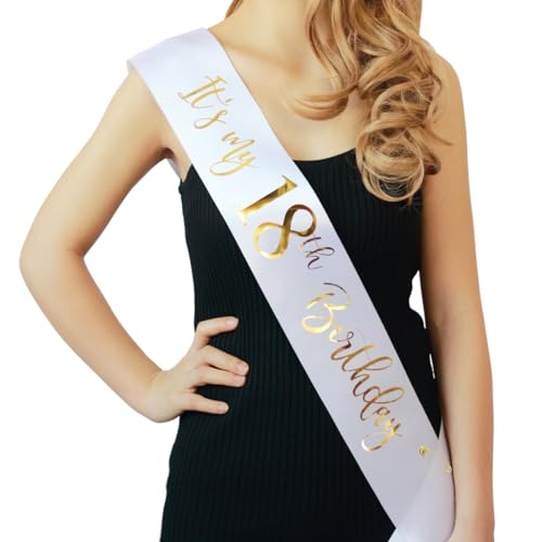 Docooniver Its My 18th Birthday Sash White with Rose Gold Foil Lettering for Girls.