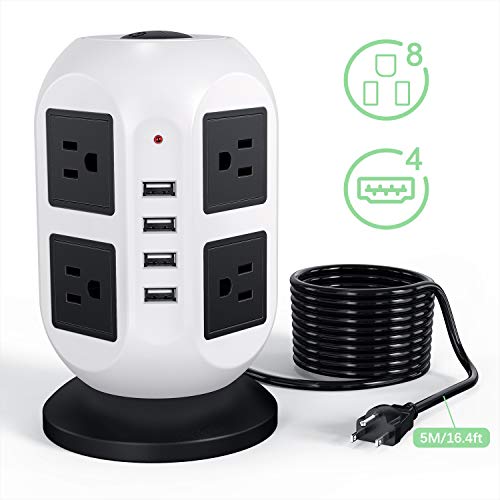 Power Strip Tower 5M/16.4ft Cord 2500W 10A 250V Surge Protector Electric Charging Station