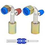 90 Degree A/C Hose Fittings, #8#10 90°Beadlock AC Line Adapter with R134A High and Low Pressure Valve, #8#10 Automatic Air Conditioning Hose Fittings for Car,Turck,Van and RV