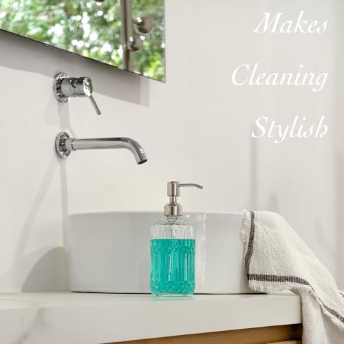Image of JASAI 18 Oz Embossed Clear Glass Soap Dispenser with Rust Proof Pump | Refillable Dish soap Dispenser for Kitchen, Premium Bathroom Soap Dispenser for Hand soap, Lotion (Clear)