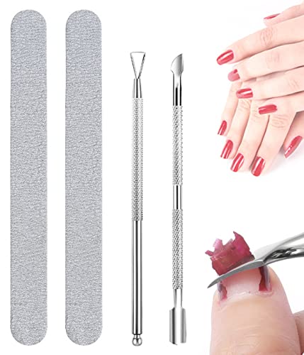 LICHUANUK Poussoir à Ongles Cuticules, Repousse-Cuticules, lime à ongles,de Vernis à Double Tête en Acier Inoxydable pour Nettoyer Ongles et Ongles des Orteils, Argent, 4 Pcs Cover