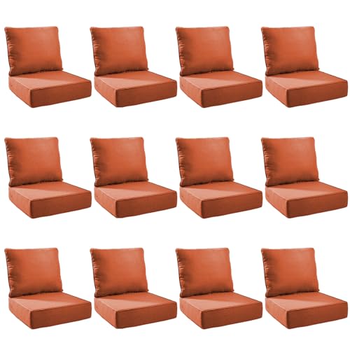 Image of Outdoor Cushion Set for Patio Furniture, UV Resistant, Water Resistant - 6 Inch Thick Foam Garden Cushions- 24x24 Inch Patio Seat Covers for Chair /Sofa /Couch | Orange | 12-Pack |