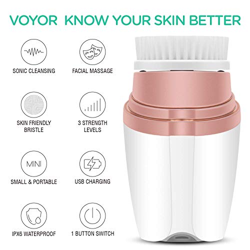 VOYOR Facial Cleansing Brush Rechargeable Sonic Face Brush Waterproof Face Cleansing Brush 3-IN-1 Set for Deep Skin Cleaning, Gentle Exfoliating and Blackhead Removing FB300