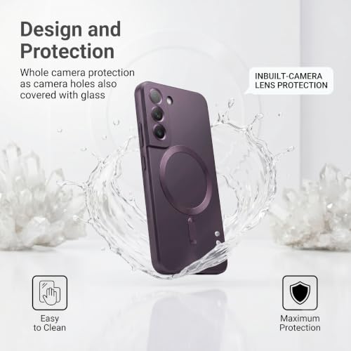 Image of amazon basics Premium Mag-Safe Case for Samsung Galaxy S22 Plus | Shockproof & Anti-Scratch Cover | Soft Silicone with Wireless Charging | Camera Lens Guard - Purple