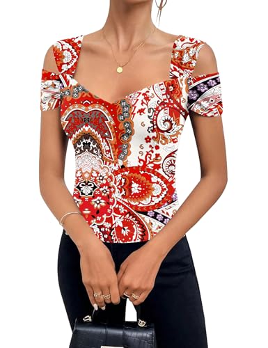 Image of Blingfit Cold Shoulder Tops Summer Tunic Shirts for Women T Shirts V Neck Short Sleeve Casual Tees Blouses 2026