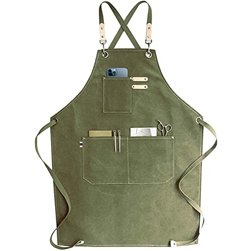 RAPRON Delantal de lona para hombre y mujer, delantal de cocina vaquero con bolsillos, delantal para barbacoa para hombres y mujeres, delantales largos para cocinar, hornear, regalo para chefs, abuela