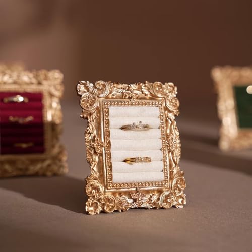 shiguangji Gold Ring Organizer Vintage Jewelry Display Frame Diamond Holder Photography Prop Wedding Decor Engagement Gift For Her Daughter Birthday?Mother Day Gift