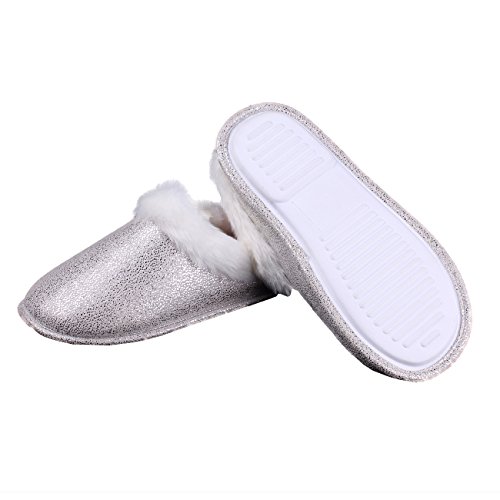 ofoot Womens Winter Warm Moccasin Suede Faux Fur House Slippers MulesThick Memory Foam Furry House Shoes Indoor Outdoor Non-Slip Rubber Bottoms3