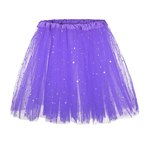 Vhersily 2025 Falda de tul tutú mujer falda tul mujer elástica 5 capas Sundi de baile de ballet para carnaval, Halloween, Fancy Dress Navidad Cosplay disfraz tutú falda, violeta, Talla única