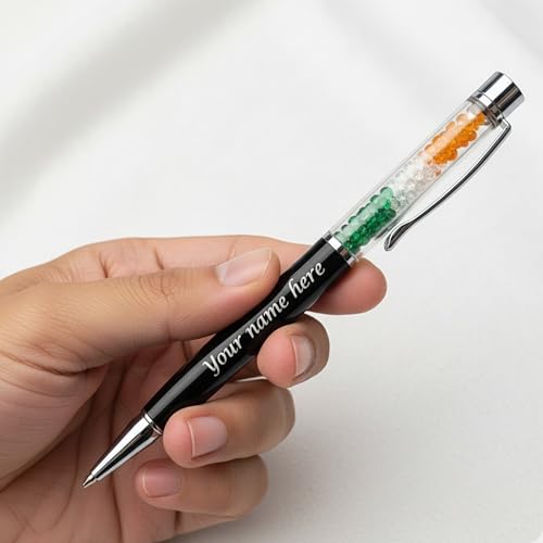 Image of LASER ART Personalized Tricolor Pen with Name Engraving | 0.4 mm Black Metal Ball Pen | Premium Gift Box | Corporate, Student & Office Writing Pen | Smooth Refillable Ink