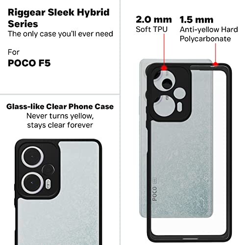 Image of RIGGEAR Shockproof Sleek Hybrid Armor Back Cover Case for Poco F5 5G (Transparent PC + Black TPU Bumper)