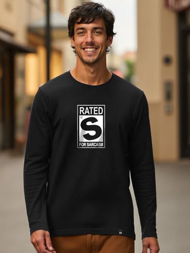 Image of Bewakoof Men Typography Regular Fit Full Sleeve Round Neck Pure Cotton T-Shirt