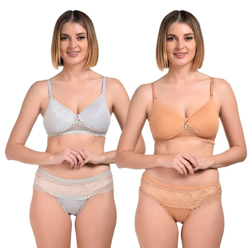 Image of UNITRUST Women's Padded Bra & Panty Set - Soft Stretchable Fabric with Lace Design | Stylish & Comfortable Lingerie
