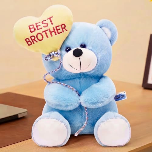 Image of Tickles Cute Teddy Bear Holding Best Brother Heart Balloon Soft Stuffed Plush Toy for Kids Boys & Girls Raksha Bandhan Return Birthday Gift (Size: 18 cm Color: Blue)